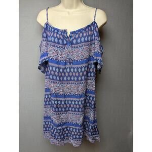 Skies are Blue Midi Dress M Button Sundress Flutter Paisley Boat Neck Straps